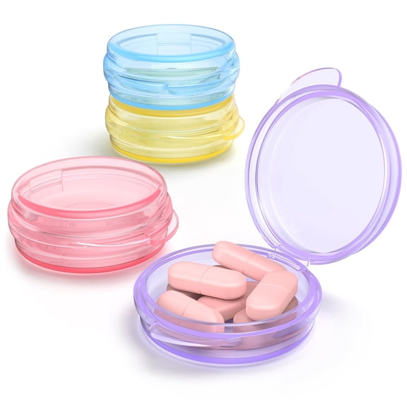 Portable Mini Pill Case 4 Pack, Small Daily Pill Organizer for Travel, Compact Storage Box for Medicine, Cod Liver Oil and Earplugs