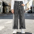 thumbnail image 3 of Bixock Jeans for Girls High Waist Straight Leg Denim Pants Kids Wide Leg Elastic Waist Solid Color Stretch Loose Fall Winter Casual Outer Wear Size 2-3Years, 3 of 6