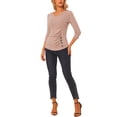 thumbnail image 2 of BLUSA RUCHADA PARA MUJERES CHIC CON BOTONES DECORATIVOS, ESCOTE EN V, MANGAS 3/4, TEJIDO SÓLIDO, TAMAÑO 3XL, BEIGE ROSA, 2 of 6