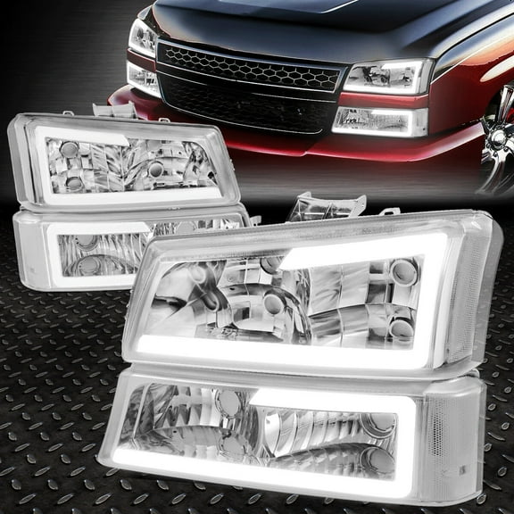 Nuvision for 03-07 Chevy Silverado Avalanche LED DRL Headlight Bumper Lamps Chrome/Clear