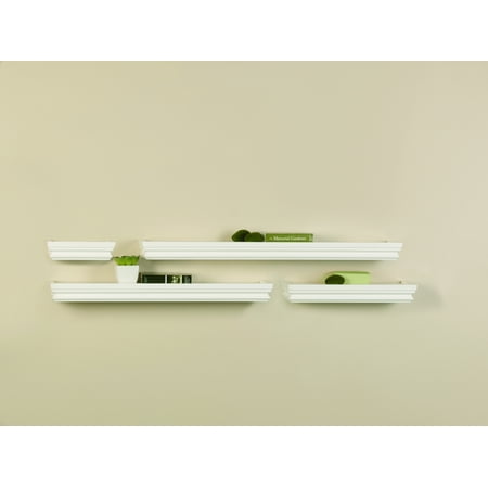 Melannco Set of Four White Wall Shelves, Hanging Hardware Included