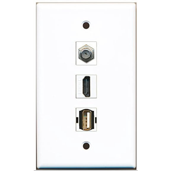 RiteAV - 1 Port HDMI and 1 Port Coax Cable TV- F-Type and 1 Port USB A-A Wall Plate