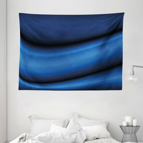 Dark Blue Tapestry, Abstract Wavy Curvy Bold Color Bands Soft Blurred Digital Ombre, Wall Hanging for Bedroom Living Room Dorm Decor, 80W X 60L Inches, Dark Blue Light Blue Black, by Ambesonne