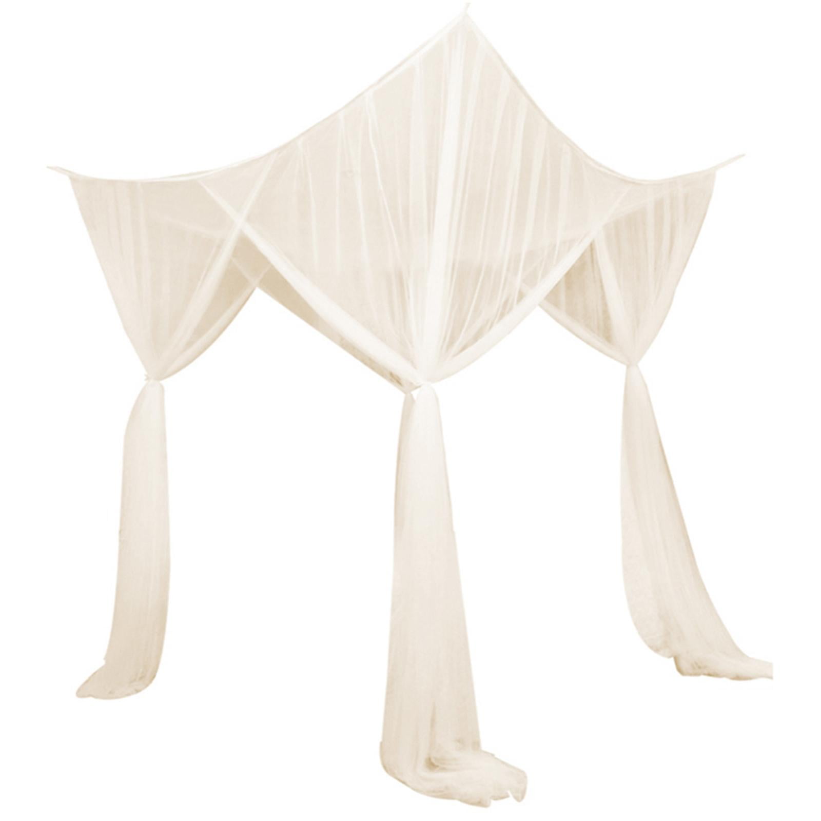 perfk 4 Corner Post Canopy Bed Curtain Bed Drape Hanging Bed Valance Netting for Women Beige