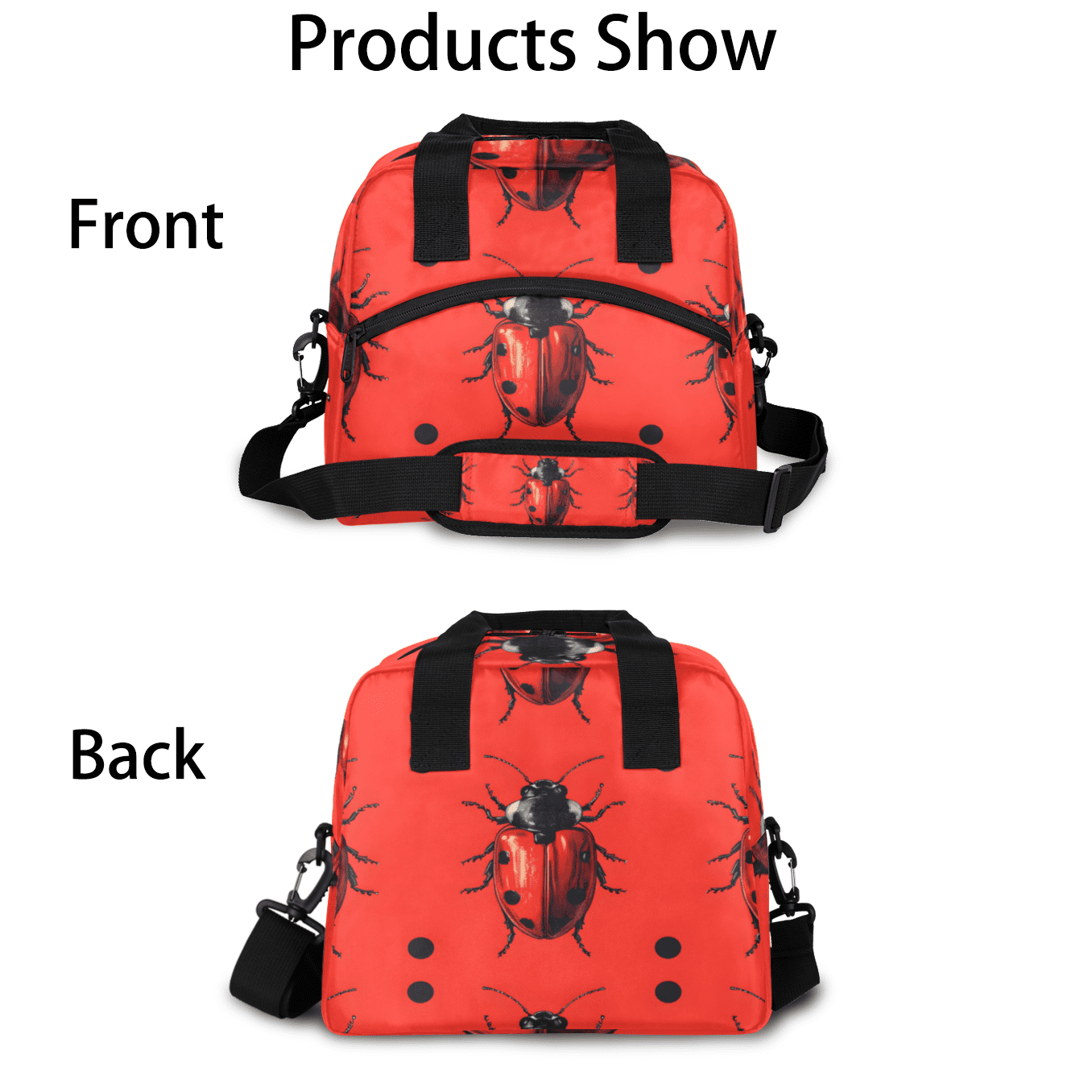 Herdesigns Animal Insulated Lunch Bag for Women Men Adults Large Reusable Lunch Box Cute Ladybugs Leakproof Cooler Tote Bags with Adjustable Shoulder Strap