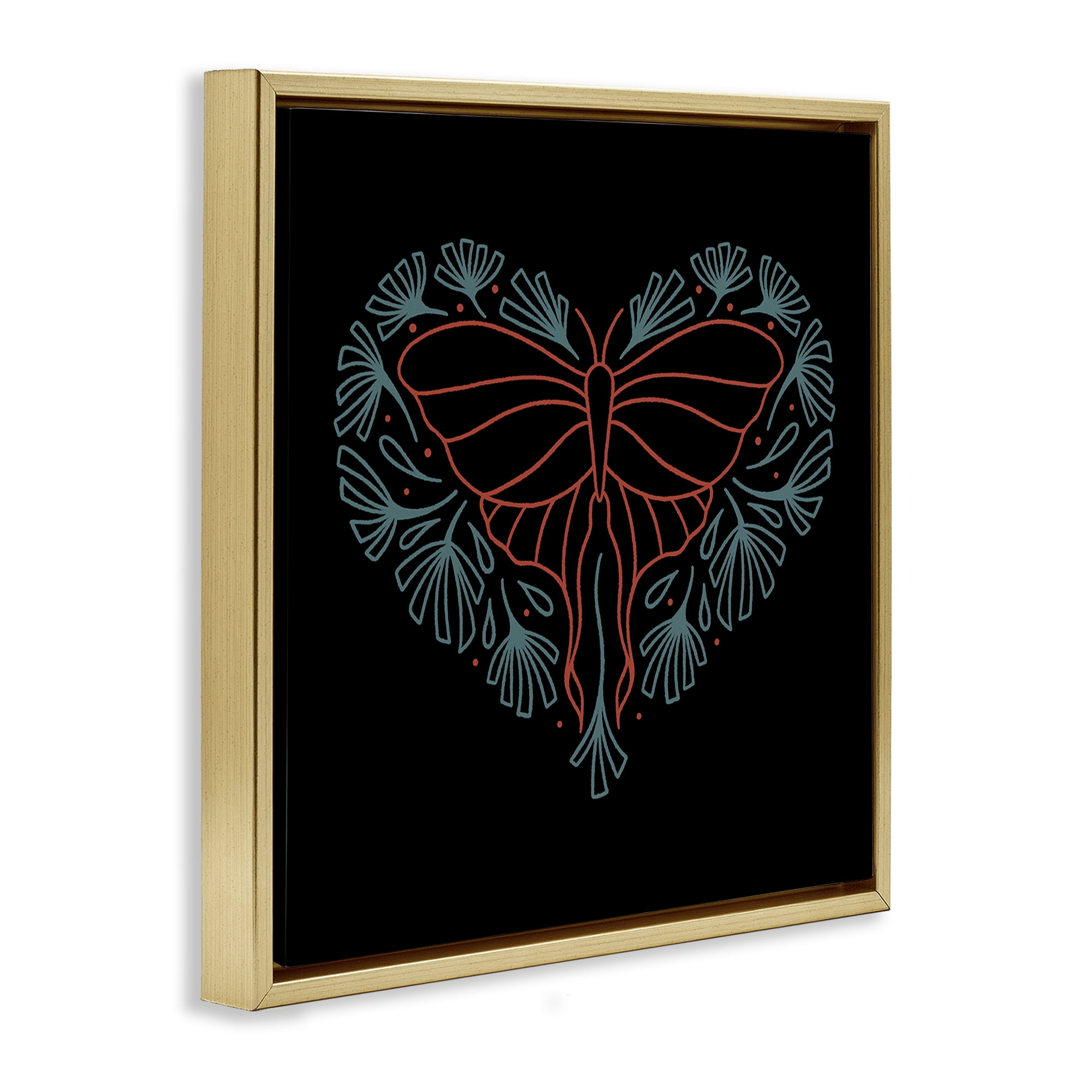 Stupell Industries Heart Shaped Celestial Moth Animals Painting Gold Floater Framed Canvas Art Print Wall Art, 18 x 18