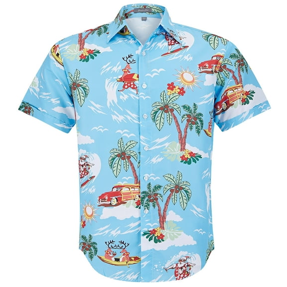 COEVALS CLUB Men's Christmas short-sleeved shirt 02 Blue Large