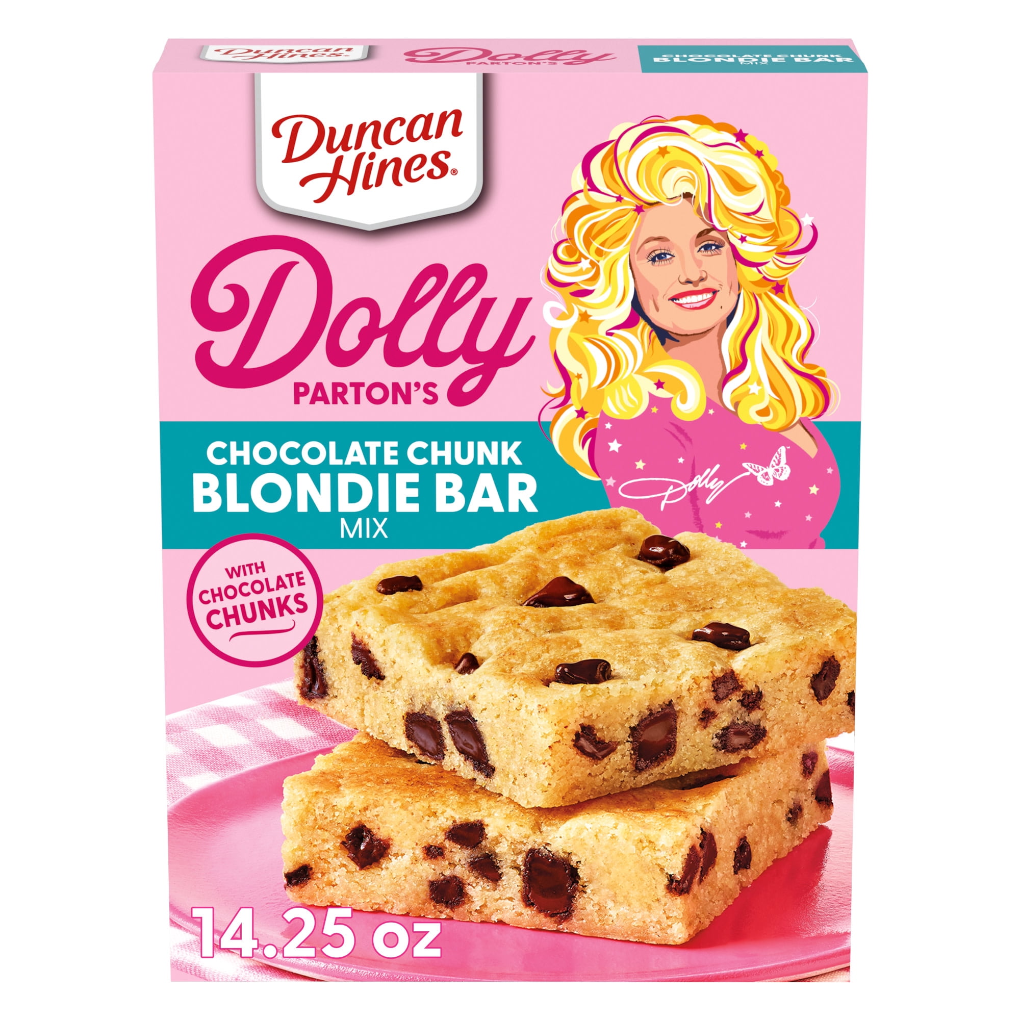 (12 pack) Duncan Hines Dolly Parton's Chocolate Chunk Blondie Bar Dessert Mix, 14.25 oz.