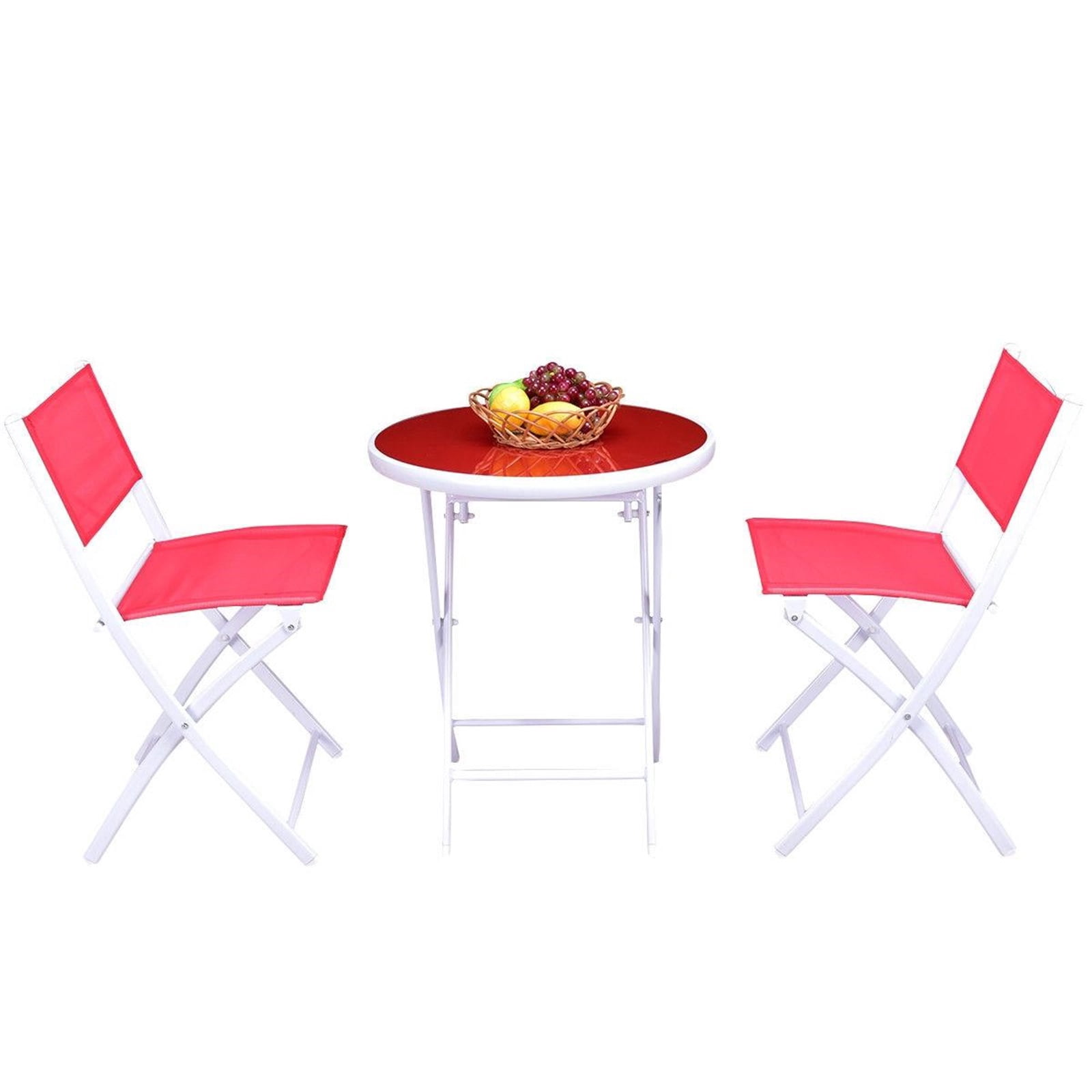 Hommoo 3 Pcs Patio Folding Bistro Set, Balcony Outdoor Folding Table Chairs Set, Red