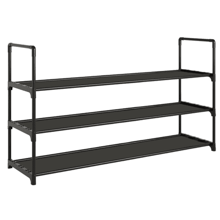 3-Tier Shoe Rack Stores 12-15 Pairs of Shoes Stackable & Adjustable Space Saving Shelf Storage Organizer for Entryway Hallway and Closet Black