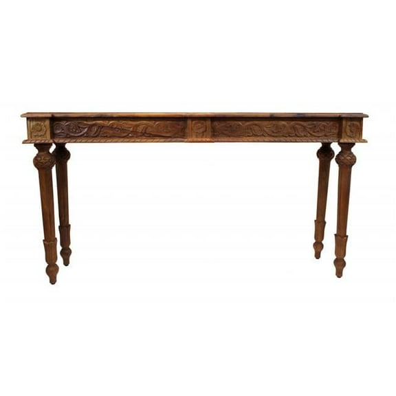 HomeRoots 488792 54 in. Solid Wood Distressed Console Table, Brown