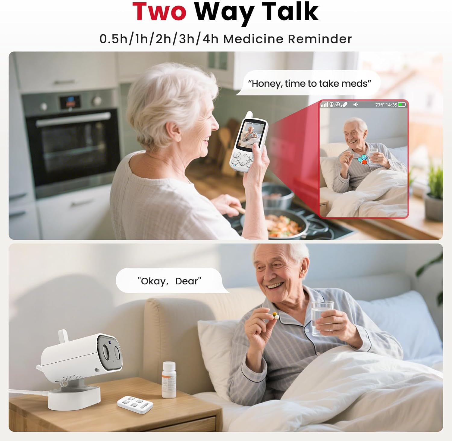 Baby Monitor with Camera and Audio, Room Monitors for Elderly Monitor, 2-Way Talk Baby Monitors, Portable Camera With Monitor Alarm Lullaby Temperature Sensor for Baby Elderly, Home Use
