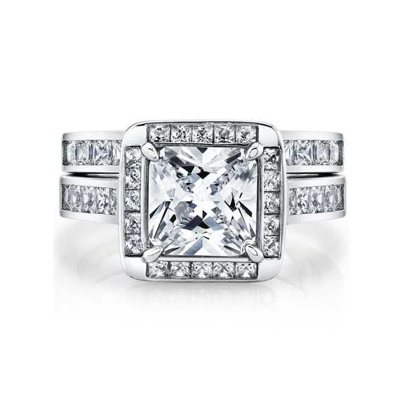Women's Sterling Silver 925 Bridal Set Engagement Ring Simulated Diamond 2.5Ct Cubic Zirconia 5-9