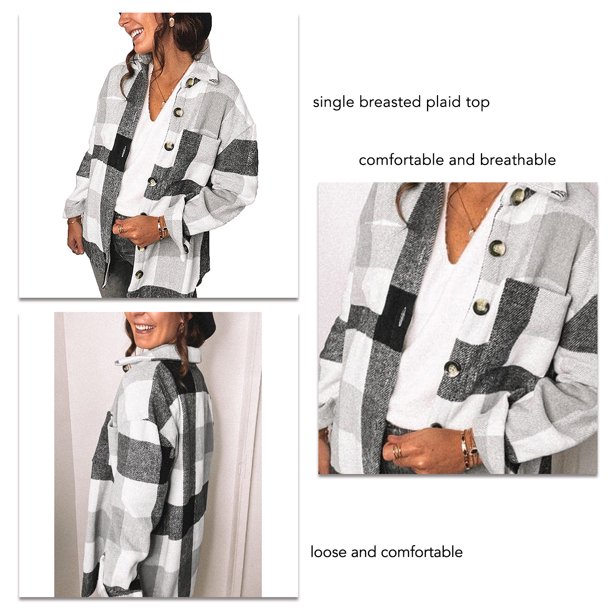 Camisas a cuadros camisas de manga larga top a cuadros top para mujer Camisas a cuadros sueltas cómodas de manga larga de un solo pecho de fibra de poliéster para mujer con ANGGREK Otros