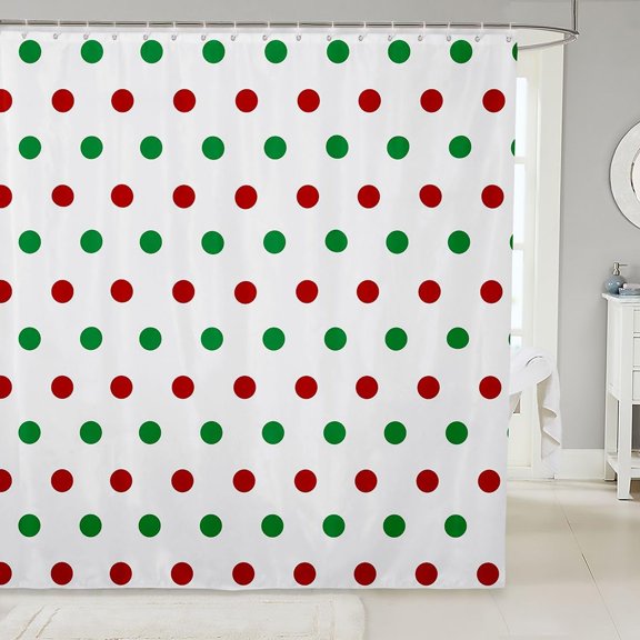 Christmas Polka Dot Shower Curtain Red and Green Dots Waterproof Fabric Bathroom Decor 71x71 inches