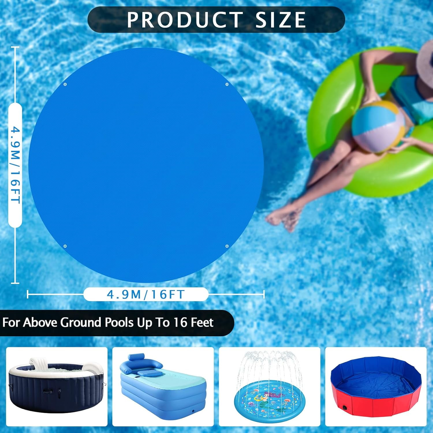 RFGUB16 x 16 Ft Swimming Pool Ground Cloth Round Swimming Pool Tarpaulin Tarp for Above Ground Swimming Pools Heavy Duty Pool Ground Mat Protector Pad Prevents Punctures