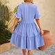 thumbnail image 3 of WILLBEST Vestido Largo Informal De Verano Para Mujer, Manga Corta, Lunares, Volantes, Cuello En V, Medio Botón, Holgado, Midi, 3 of 3