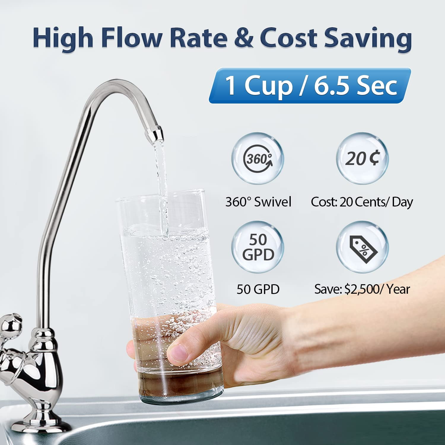 PureDrop RTW5AK Reverse Osmosis Alkaline Water Filtration System, pH+ Alkaline Remineralization RO Water Filter System Under Sink, 6 Stage Under Sink RO Water Filter with Faucet, TDS Reduction