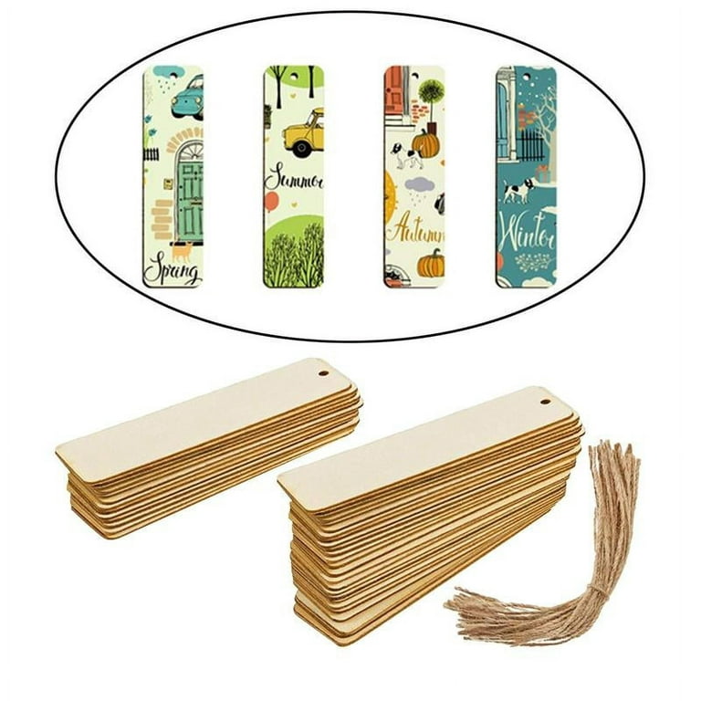 Generic 36x Wood Blank Bookmarks With Tassels Thin Tag DIY