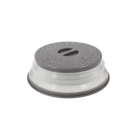 Microwave Plate Cover - 10.5  Round Vented Collapsible Splatter Proof with Easy-Grip Handle  Dishwasher-Safe  BPA-Free Silicone & Plastic (Grey)