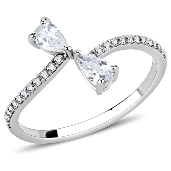 Luxe Jewelry Designs Women's Pave Engagement Ring with Pear Shaped AAA Grade Cubic Zirconia - Size 9