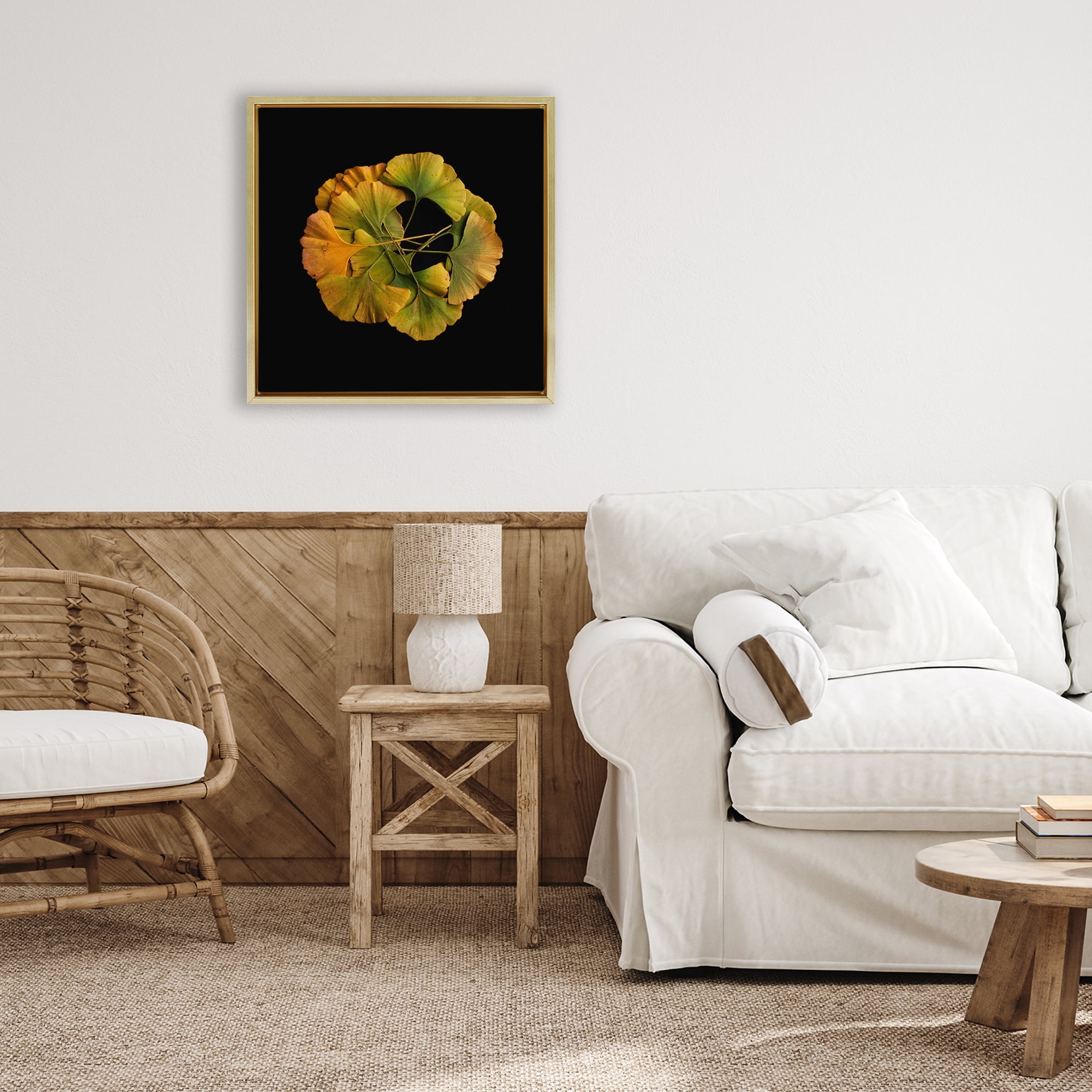 Stupell Industries Overlapping Ginkgo Leaves Gold Framed Floater Canvas Wall Art, design by Beth Adoette