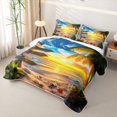 thumbnail image 3 of jejeloiu Sea Beach Sunset Quilt Full For Girls,Coastal Palm Seashell Full Bedspread Sets,Golden Yellow,3 Pieces, 3 of 7