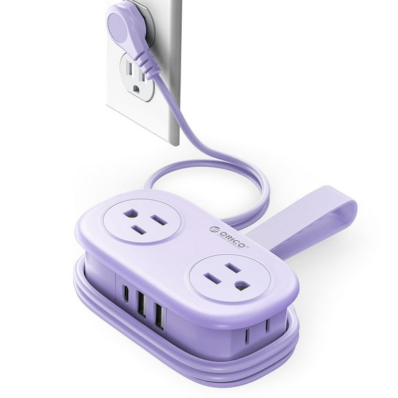 Regleta de alimentación ORICO de 4 pies, color morado, con 4 tomas de corriente alterna, 2 USB-A y 1 USB-C