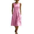 thumbnail image 3 of Zpzdpjkx Women's Solid Sleeveless Cotton Linen Midi Dress Round Neck Casual A-Line Summer Dress with Pockets, 3 of 8