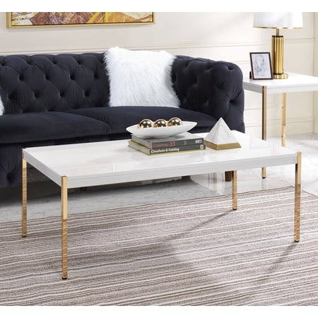 Coffee Table, Oval Modern Glam Living Room Table with White Wood Top and Gold Metal Legs, Contemporary Occasional Table for Primary Living Space, 48"W x 24"D x 18"H, White and Gold