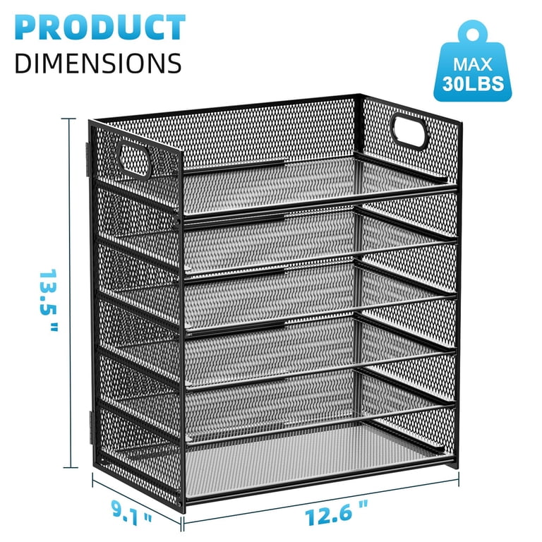 Marbrasse 6-Tier Mesh File Organizer with Handle, Black photo 3