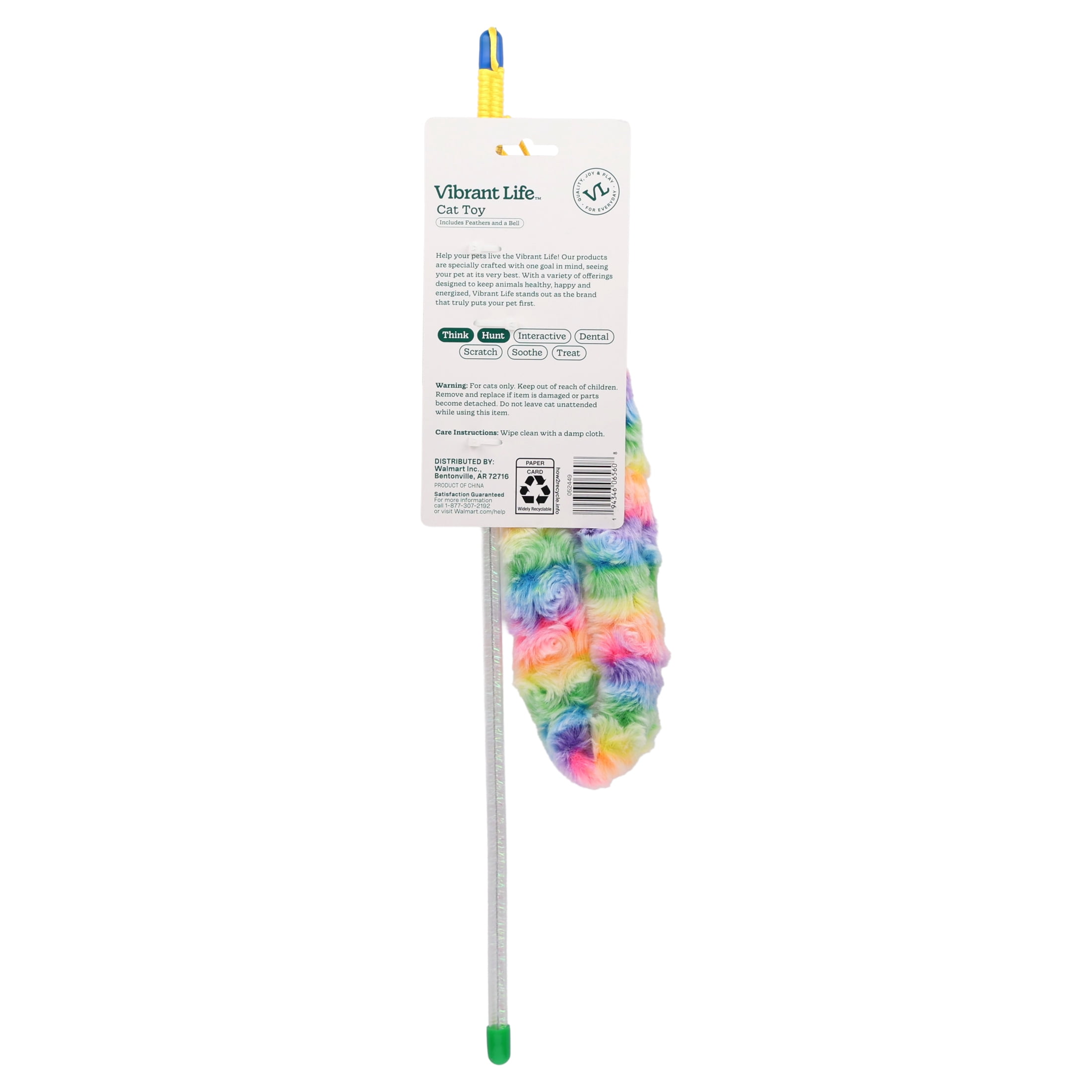 Vibrant Life Catnip Rainbow Wand Teaser Cat Toy, 23"