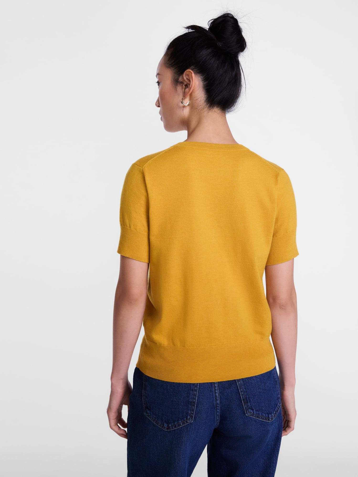 Scenario Women's V-Neck Lightweight Sweater with Short Sleeves, Sizes XS-XXXL