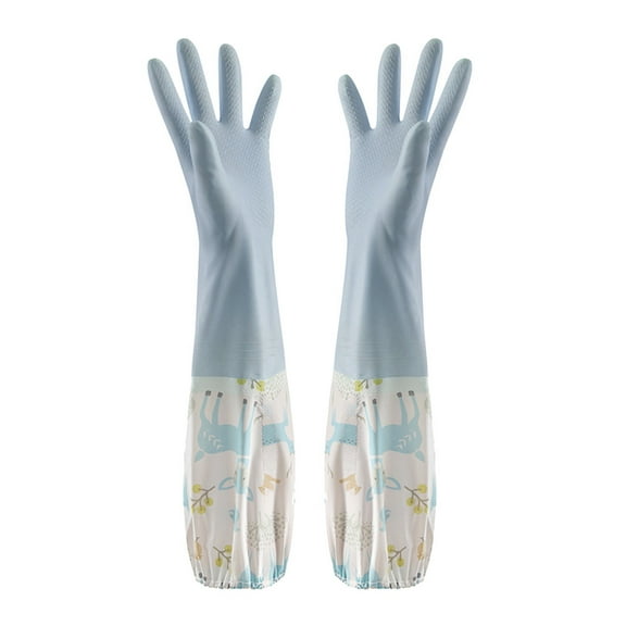 Meiiso Rubber Cleaning Gloves, Thermal-Lined Rubber Gloves Resist Hot Water/Punctures, Textured Grip (#C)
