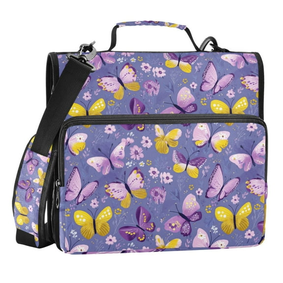 Zipper Binder Butterfly 1.5 Inch Binder Folder Bag with Shoulder Strap and Handle
