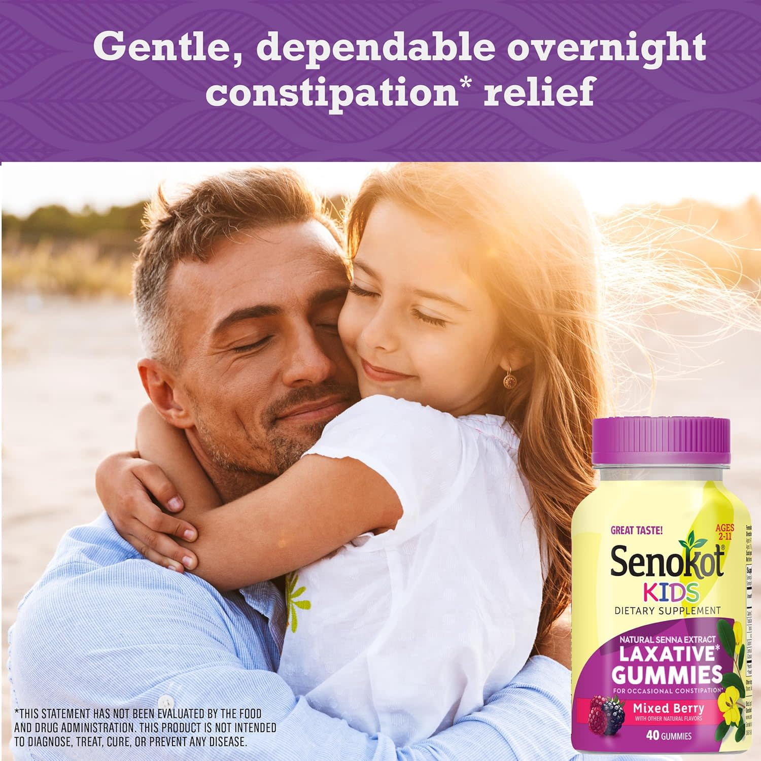 (3 pack) Senokot Kids Mixed Berry Laxative Gummies with Senna Extract for Age 2+, 40 Count
