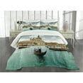 thumbnail image 3 of Ambesonne Venice Quilted Bedspread Set 3 Pcs, Grand Canal in Aerial View, Queen Size, Turquoise Bluegrey Beige, 3 of 5