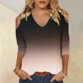 thumbnail image 2 of jobturf Womens Summer Tops $5 Casual 3/4 Sleeve Cold Shoulder T-Shirts Loose Fit V Neck Cute Tunic Tops Basic Tees Blouses Pullover, 2 of 5