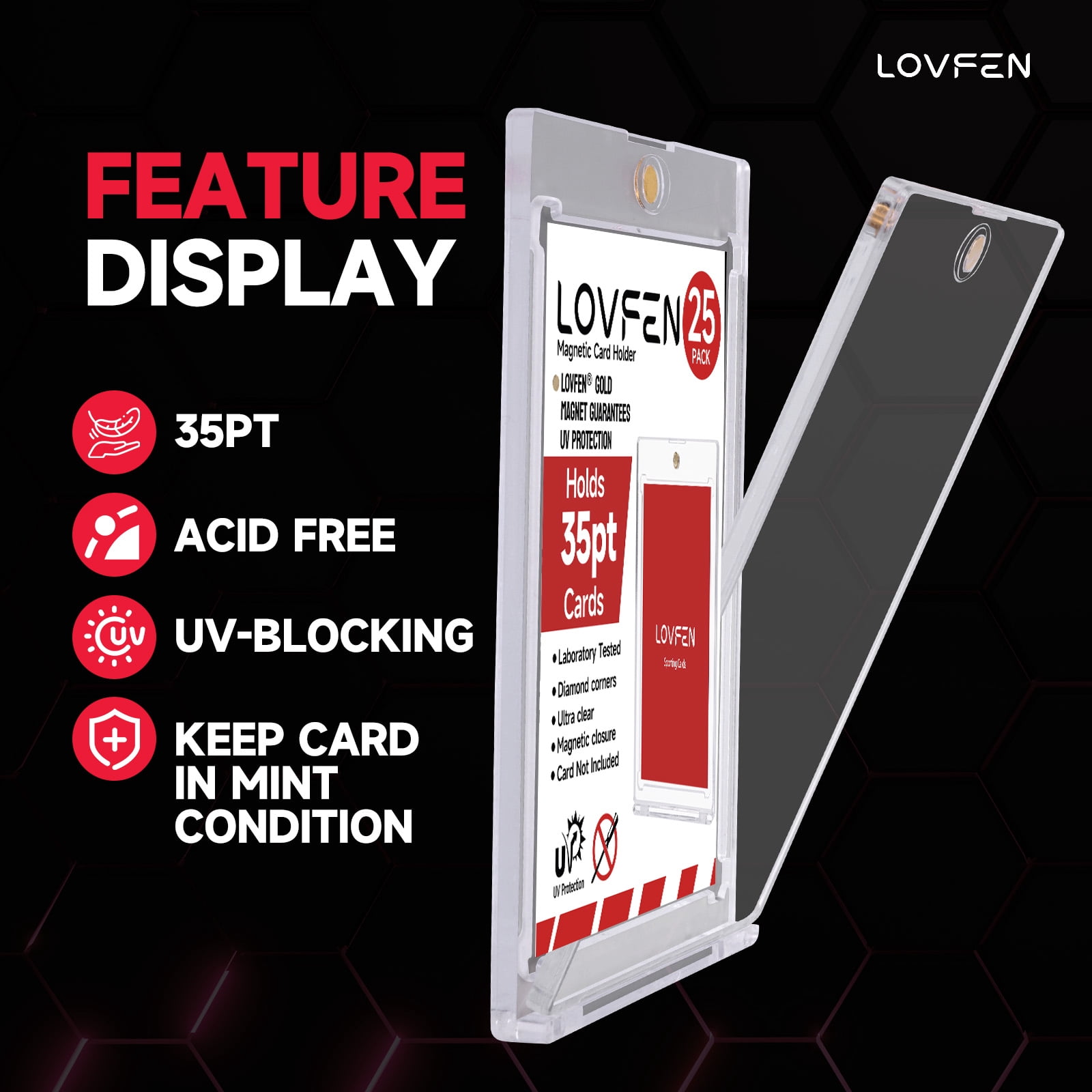 LOVFE 200ct Magnetic Card Holder for Trading Cards, 35pt One Touch Card Holder, Card Protectors Hard Plastic, Magnetic Card Case for Sports Card, Baseball Card Holders, Display Case for Standard Card
