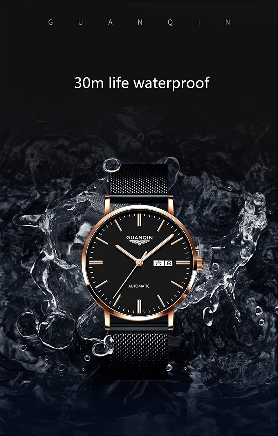 GUANQIN Automatic Mechanical Self Winding Watches for Men Day Date Luminous Steel Leather Wrist Watch