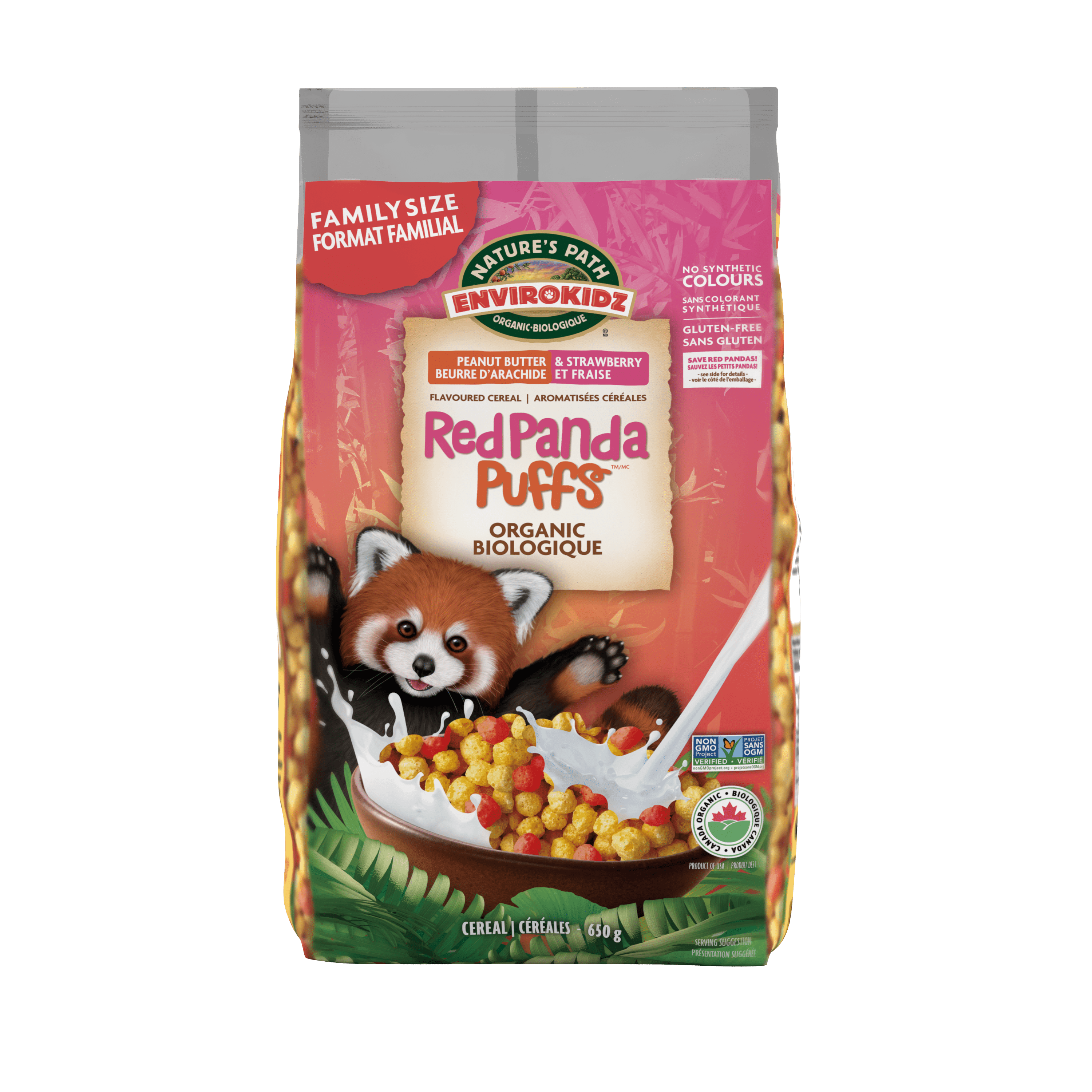 Céréales froides biologiques Red Panda Puffs EnviroKidz de Nature's Path sac de Eco Pac de 650 g