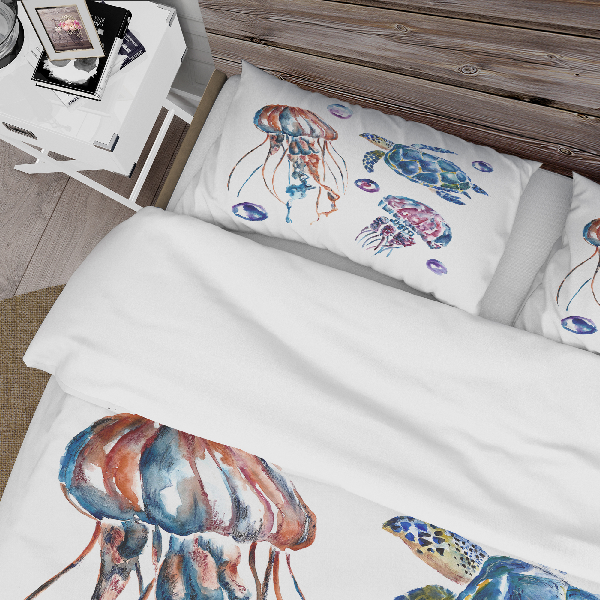 Designart 'Colorful Jellyfish and Turtles' Animal Duvet Cover Set