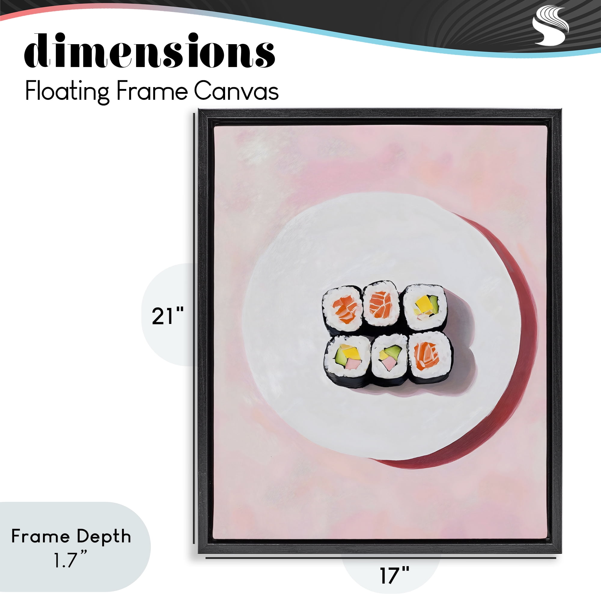 Stupell Industries Sushi Rolls on Plate Black Framed Floater Canvas Wall Art, design by The Prints Vibe