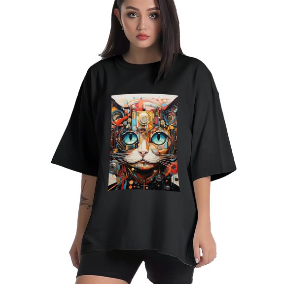 Plus Size Shirt for Women Black Tops for Women Short Sleeves Shirt for Women Cat T Shirt Crewneck Shirt for Women XS