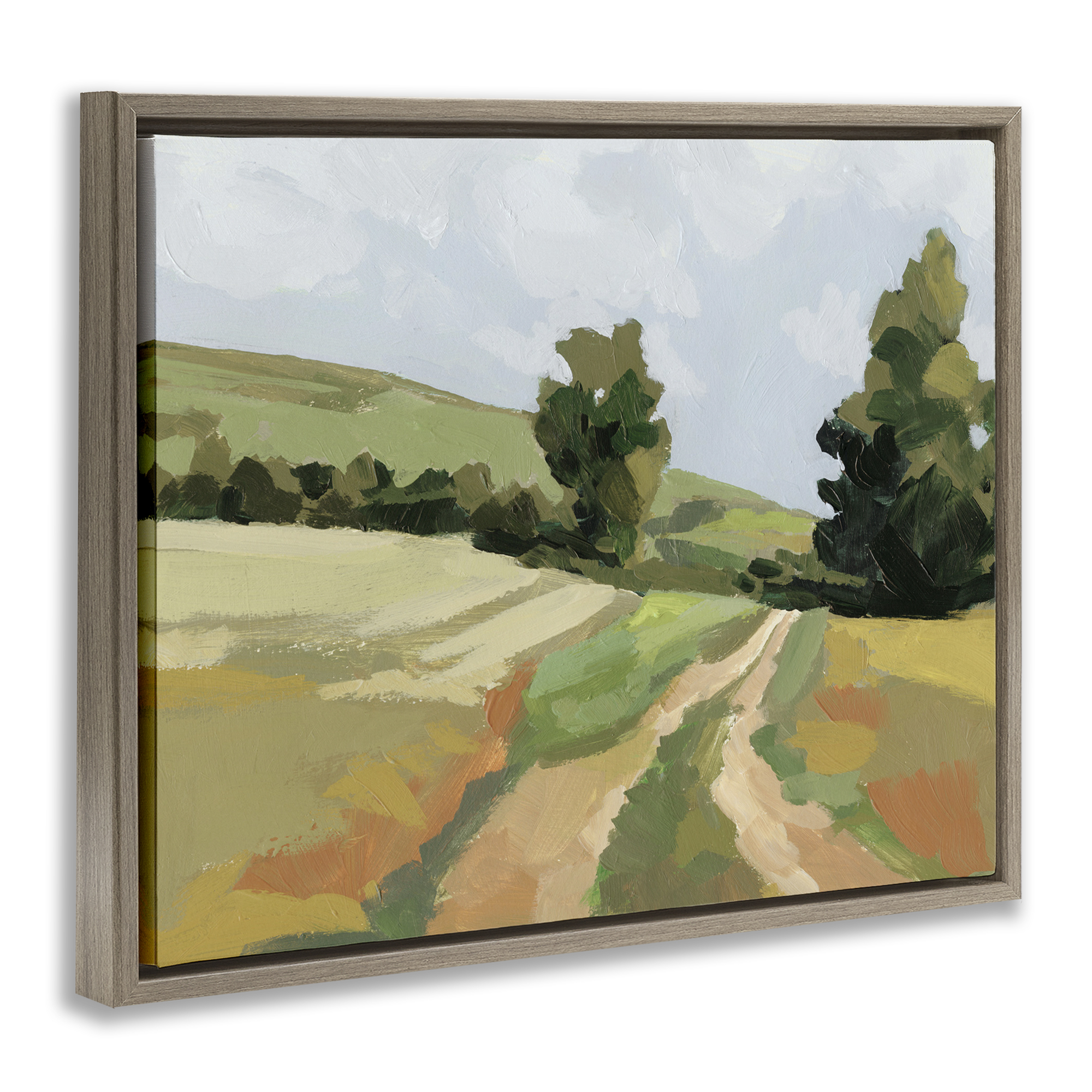 Stupell Industries Vast Country Path Landscape Painting Brown Floater Framed Art Print Wall Art, 31 x 25