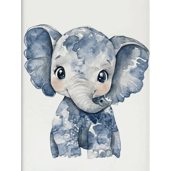 Blue Elephant Watercolor Wall Art/Canvas Print Perfect for Nursery Decor Living Room Decoration Bedroom Accent Bathroom Art and Office Space.