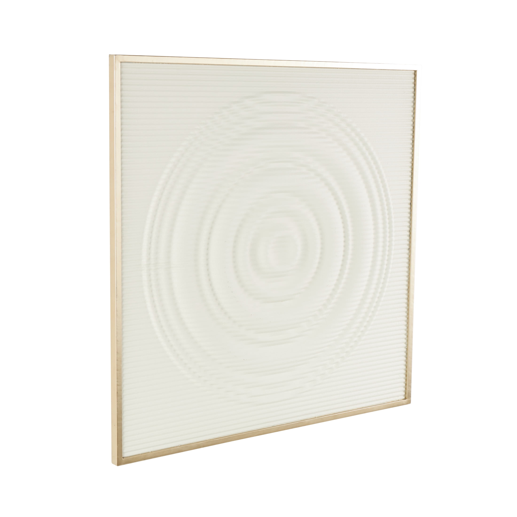 DecMode White Metal Ribbed Geometric Wall Decor with Brass Frame