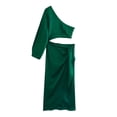 thumbnail image 7 of European size women's new autumn 5-color asymmetric silk satin texture dress-rose red-L, 7 of 7