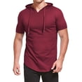 thumbnail image 3 of Sudadera con capucha Aiyino de manga corta para hombre, moderna, deportiva, S-5X, color rojo vino, 3 of 6
