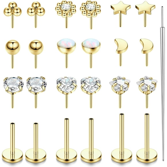 20G 18G 16G Threadless Nose Studs Rings for Women Men 316L Surgical Steel Push in Flat Back Earrings CZ Lip Labret Nose Rings Studs Cartilage Helix Conch Medusa Nostril Tragus Piercing Jewelry 6mm 8mm
